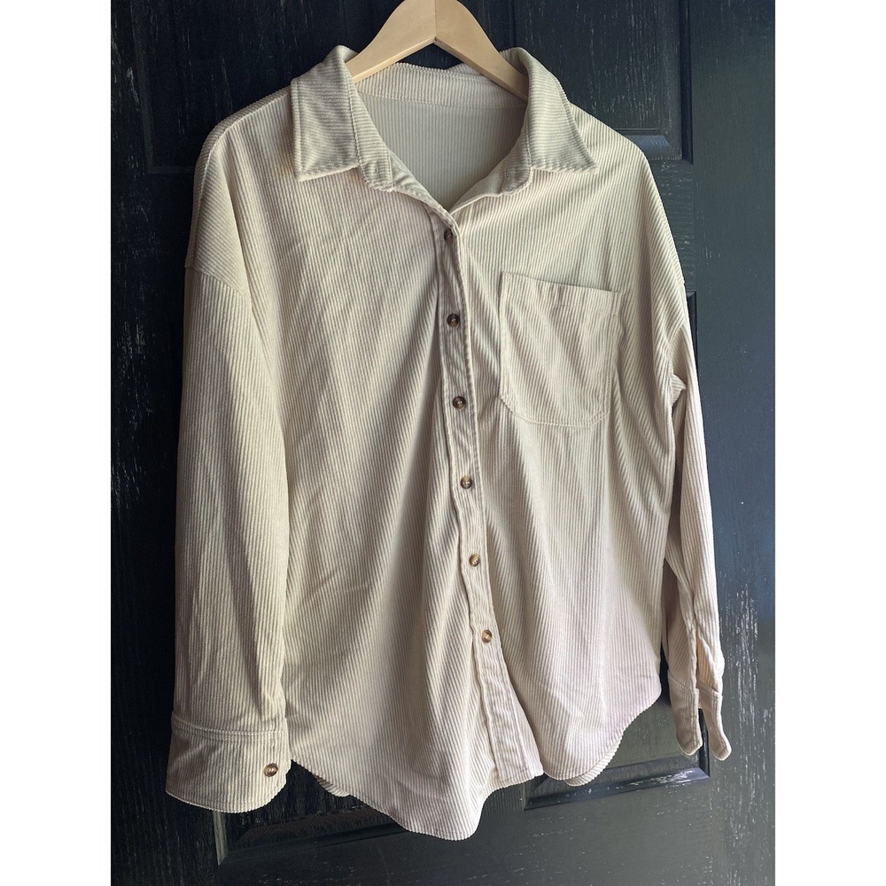 Cream Colored Corduroy Long Sleeve Button Up Shirt